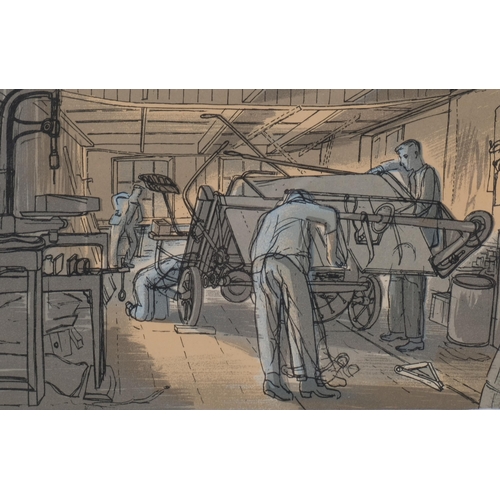 642 - Edward Bawden (1903 - 1989), the agricultural repair shop, colour lithograph published by Curwen Pre... 