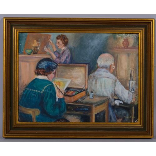 648 - Marie Milo, the art class, oil on board, signed and dated 1947, 30cm x 40cm, framed