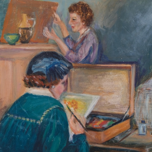 648 - Marie Milo, the art class, oil on board, signed and dated 1947, 30cm x 40cm, framed