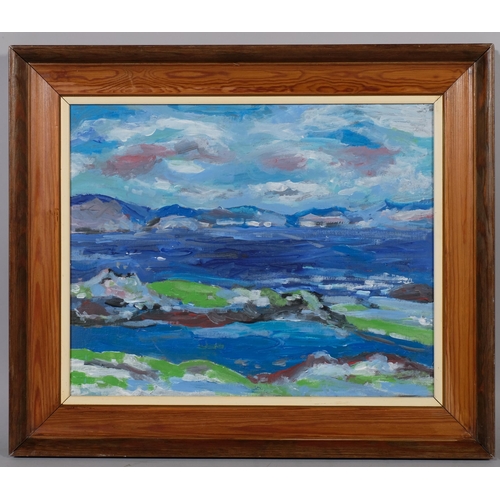 652 - Storm brewing Iona, contemporary oil on board, unsigned, 51cm x 41cm, framed