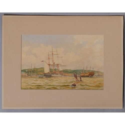 654 - Henry A Luscombe (born 1820), warships in harbour, pair of watercolours, both signed, 20cm x 30cm, f... 