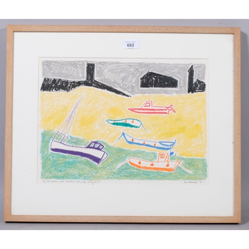 662 - Iain Rutherford (born 1953), St Ives harbour from Smeaton's Pier, pastel/crayon on paper, signed and... 