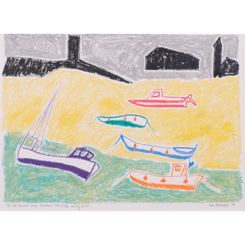 662 - Iain Rutherford (born 1953), St Ives harbour from Smeaton's Pier, pastel/crayon on paper, signed and... 