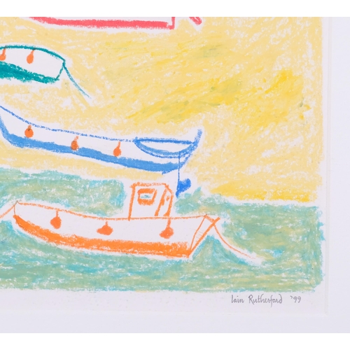 662 - Iain Rutherford (born 1953), St Ives harbour from Smeaton's Pier, pastel/crayon on paper, signed and... 