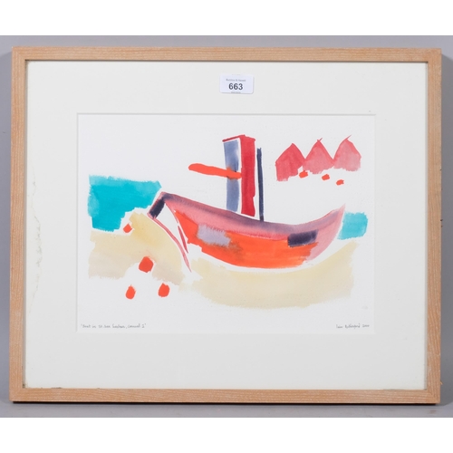 663 - Iain Rutherford (born 1953), boat is St Ives harbour Cornwall, watercolour, signed and dated 2000, i... 