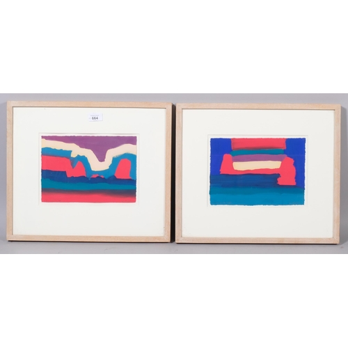 664 - Iain Rutherford (born 1953), pair of abstract compositions, Freshwater Bay Isle of Wight, watercolou... 