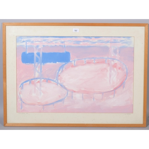 665 - Iain Rutherford (born 1953), crane and paddocks, 1986, gouache on paper, signed on the mount, 49cm x... 