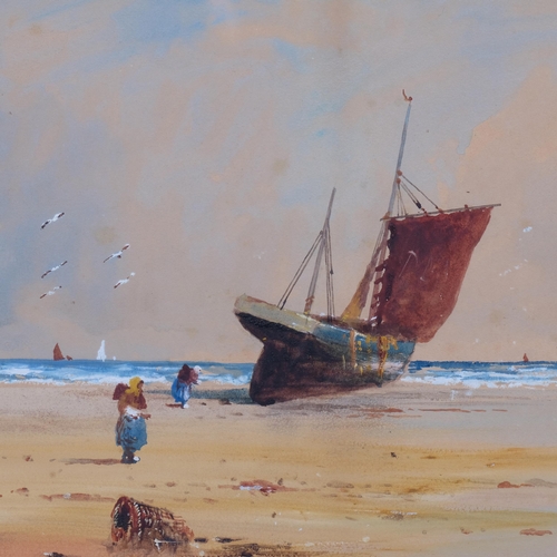 668 - Procter ARCA, beached fishing boat, watercolour, signed, 32cm x 50cm, framed