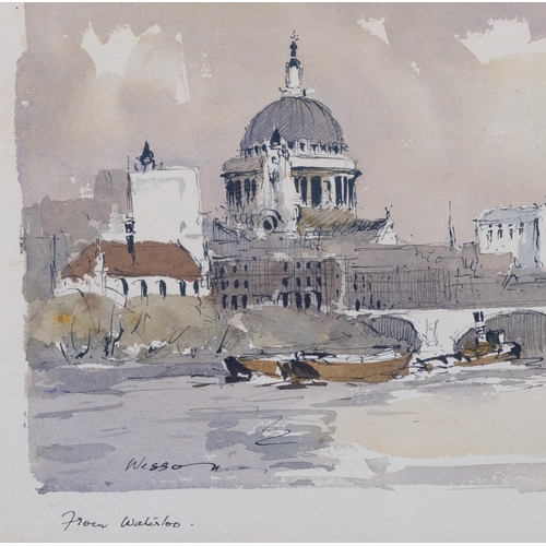 670 - Edward Wesson (1910-1983), river Thames and St Paul's Cathedarel from Waterloo, watercolour, signed,... 