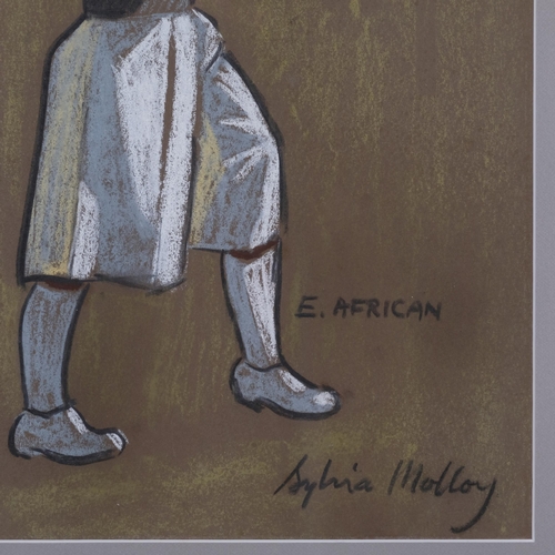 584 - Sylvia Clark Malloy (1914 - 2008), East African musician, coloured pastels on brown paper, signed, 3... 