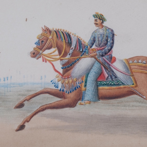 587 - 19th century Indian School, detailed study of a figure on horseback followed by a servant, watercolo... 