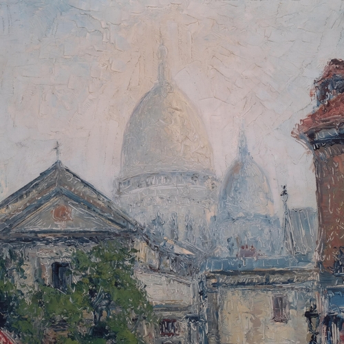 591 - 20th century French School, street scene Montmartre, oil on canvas, indistinctly signed and inscribe... 