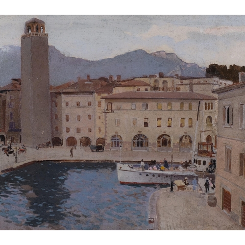 593 - Manner of Harry Watson (1871 - 1936), 3 city scenes Switzerland, oils on board, inscribed verso, lar... 