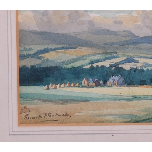 596 - Kenneth Balmain, landscape Findo Gask, 1943, signed, 25cm x 35cm, framed