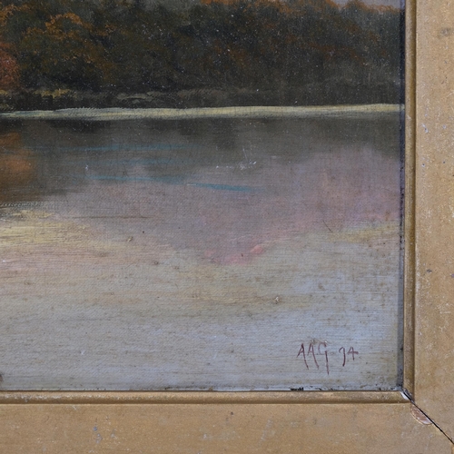 597 - 19th century loch scene, oil on canvas, signed with monogram AAG '94, 41cm x 61cm, framed