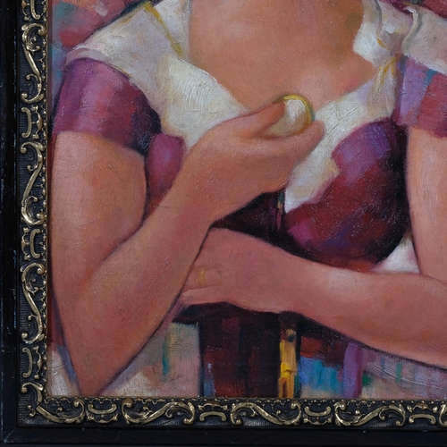 598 - Contemporary portrait of a woman, oil on canvas laid on board, unsigned, 46cm x 32cm, framed