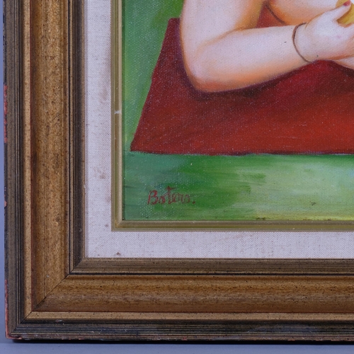 601 - After F Botero, nude portrait, oil on canvas laid on board, 40cm x 50cm, framed