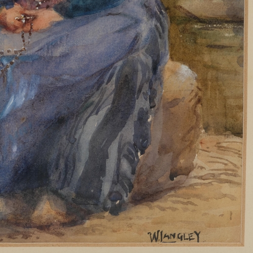 615 - W Langley, Dutch girl by a canal, watercolour, signed, 31cm x 22cm, framed