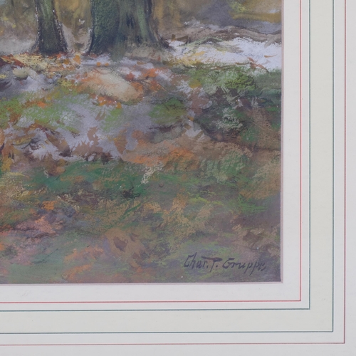 617 - Charles Gruppe (Canadian, 1860 - 1940), autumnal woodland river, watercolour, signed, 33cm x 41cm, f... 