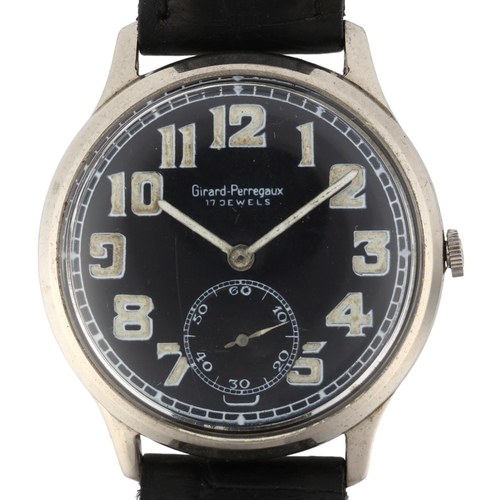 1022 - GIRARD-PERREGAUX - a stainless steel pilot's mechanical wristwatch, circa 1940s, black dial with lum... 