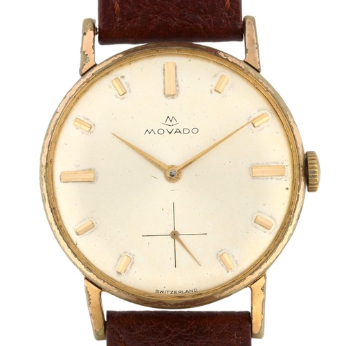 1029 - MOVADO - a gold plated stainless steel mechanical wristwatch, ref. 1031, silvered dial with gilt bat... 