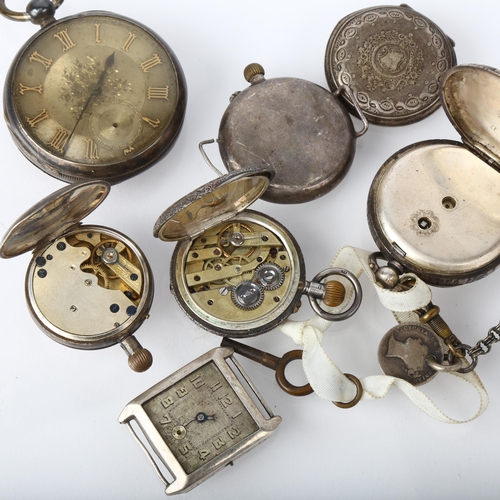 1057 - Various silver pocket watches and wristwatches, including 19th century example, all A/F (6)