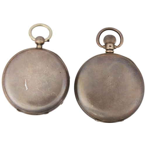 1058 - 2 early 20th century silver open-face pocket watches, white enamel dials with Roman numeral hour mar... 