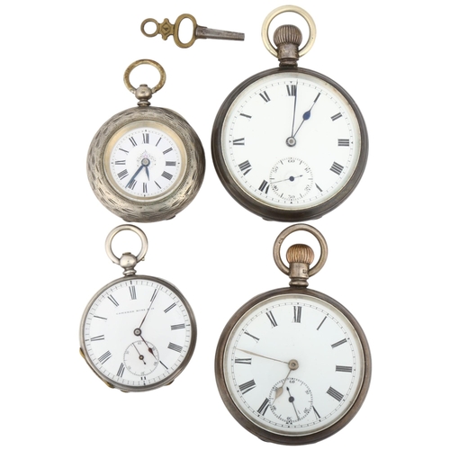 1060 - 4 silver open-face pocket watches, including example by Camerer Kuss & Co, 3 currently working (4)