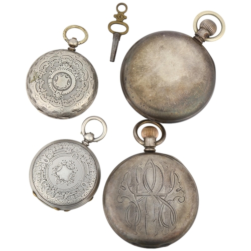 1060 - 4 silver open-face pocket watches, including example by Camerer Kuss & Co, 3 currently working (4)