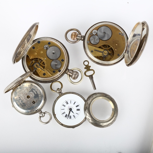 1060 - 4 silver open-face pocket watches, including example by Camerer Kuss & Co, 3 currently working (4)