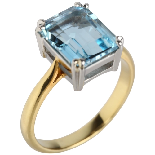 1105 - A solitaire aquamarine ring, late 20th century, centrally claw set with 3ct octagonal step-cut aquam... 