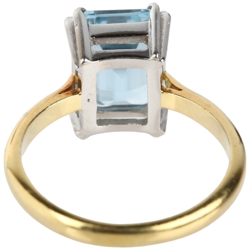 1105 - A solitaire aquamarine ring, late 20th century, centrally claw set with 3ct octagonal step-cut aquam... 