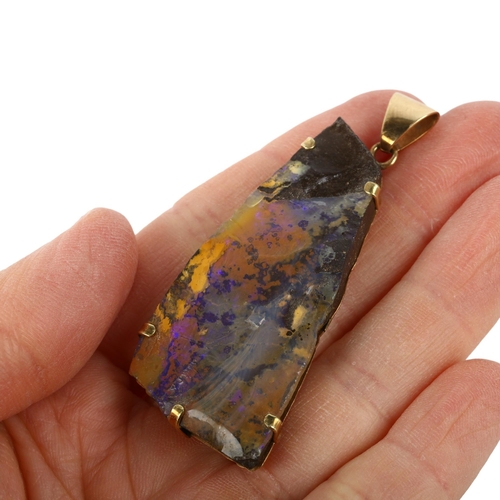 1107 - A large boulder opal drop pendant, unmarked Continental gold frame, 60.8mm, 19.1g