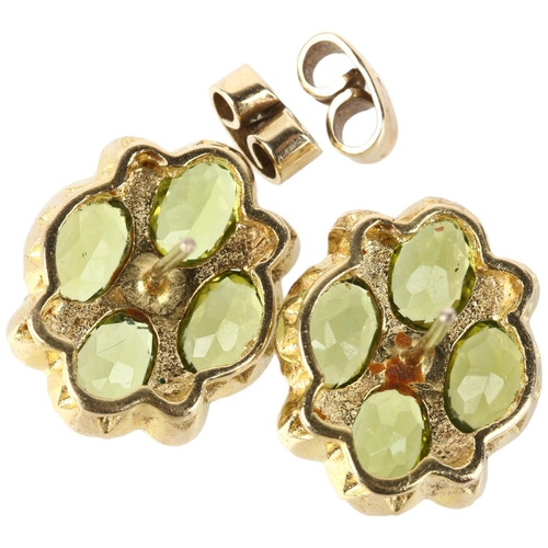 1121 - A pair of peridot and pearl earrings, late 20th century, set with oval mixed-cut peridots and split ... 