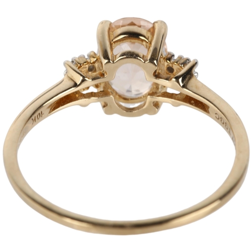 1132 - A modern 9ct gold solitaire morganite ring, Birmingham 2016, claw set with oval mixed-cut morganite ... 