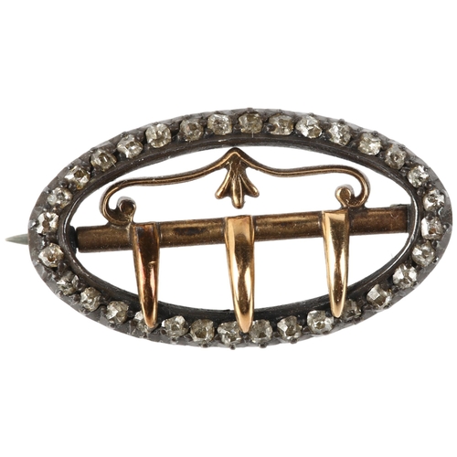 1135 - A Georgian silver and gold diamond buckle brooch, cut-down collet set with old-cut diamonds, 25mm, 3... 