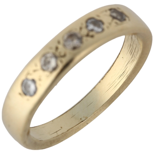 1137 - A modern five stone diamond band ring, unmarked gold set with modern round brilliant-cut diamonds, t... 