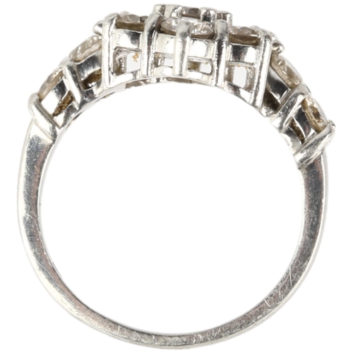 1157 - A platinum diamond flowerhead cluster ring, maker AMJ, claw set with modern round brilliant-cut diam... 