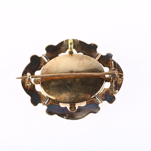 1168 - A 19th century mourning brooch frame, central vacant panel with foliate border and closed-back unmar... 