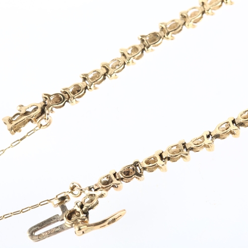 1178 - A 9ct gold diamond tennis line bracelet, maker A Limited, London 1996, illusion set with single-cut ... 