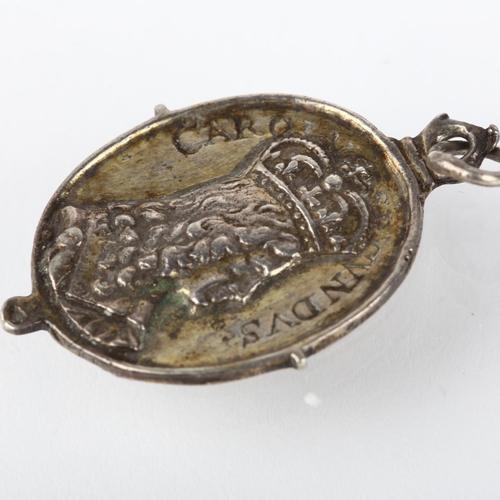 1186 - A Charles II (r.1660-1685), Royalist badge pendant, by Thomas Rawlins, crowned bust right, carolvs s... 