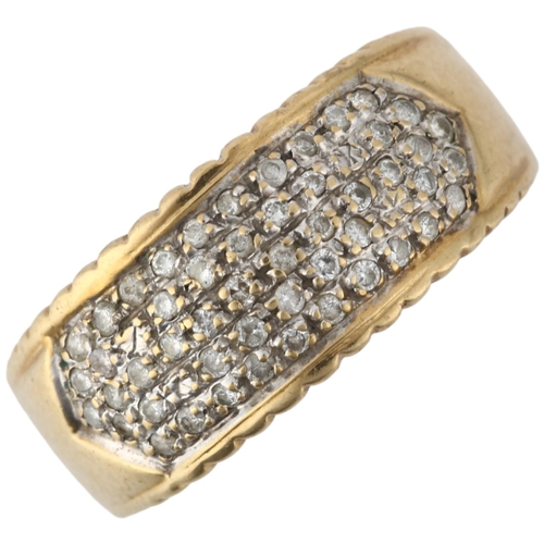 1187 - A modern 9ct gold diamond cluster band ring, pave set with modern round brilliant-cut diamonds, tota... 