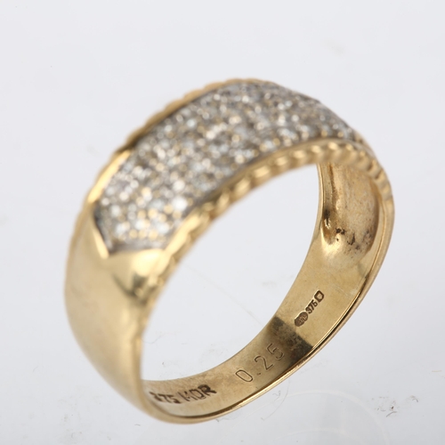 1187 - A modern 9ct gold diamond cluster band ring, pave set with modern round brilliant-cut diamonds, tota... 