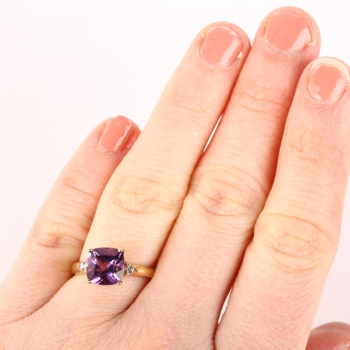 1188 - A modern 9ct gold amethyst and diamond dress ring, setting height 8mm, size L, 2g