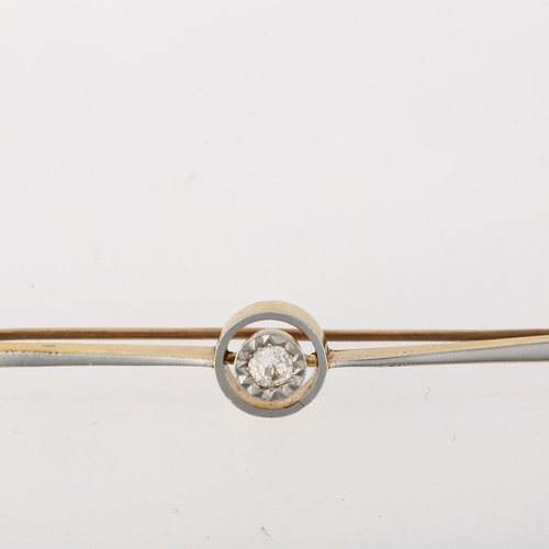 1192 - An Art Deco 18ct gold 0.15ct solitaire diamond bar brooch, illusion set with old European-cut diamon... 