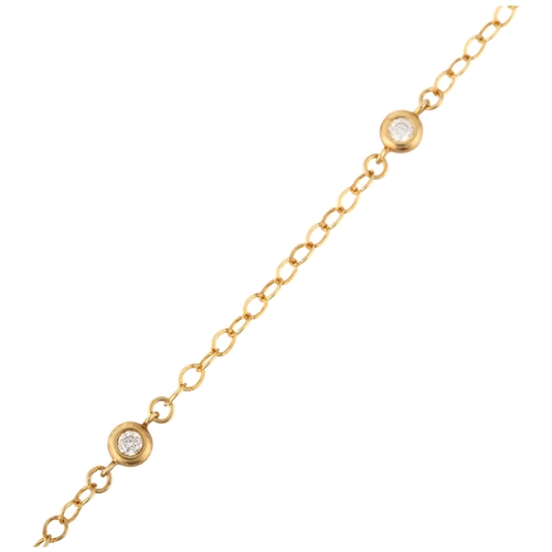 1203 - A 14ct gold diamond spacer link chain bracelet, rub-over set with modern round brilliant-cut diamond... 