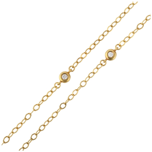 1204 - A modern 14ct gold diamond spacer link chain necklace, rub-over set with modern round brilliant-cut ... 