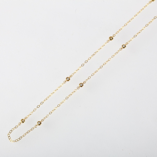 1204 - A modern 14ct gold diamond spacer link chain necklace, rub-over set with modern round brilliant-cut ... 