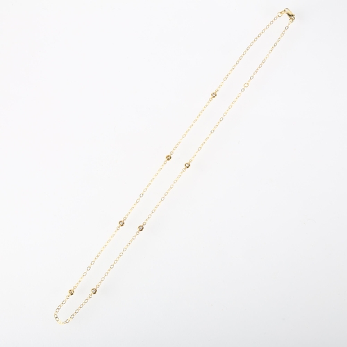 1204 - A modern 14ct gold diamond spacer link chain necklace, rub-over set with modern round brilliant-cut ... 