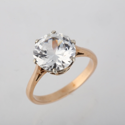 1205 - A rose gold solitaire white topaz ring, topaz measures 10.18 x 6.30mm, size M, 3.4g